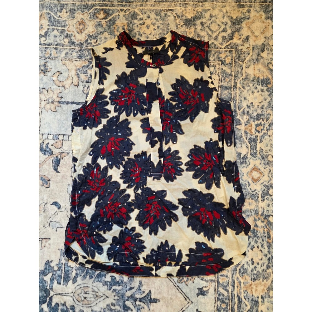 J. Crew Size 2 Sleeveless Sequin Firework Floral Top Summer Spring 100% Cotton